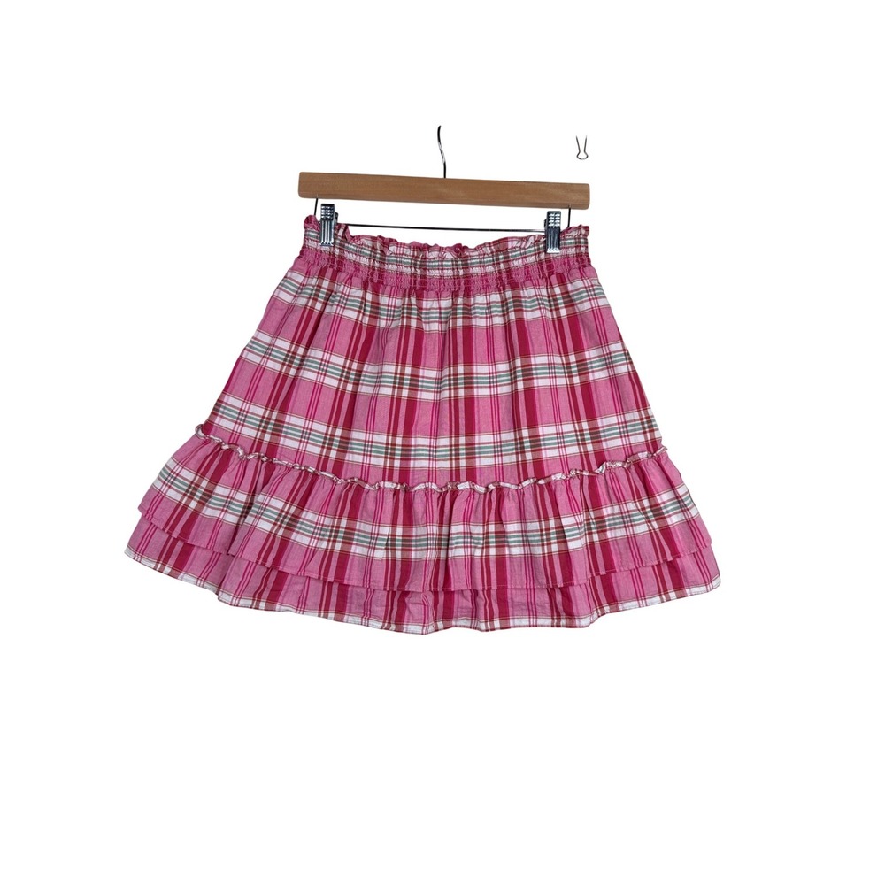 J. Crew Plaid Ruffle Mini Skirt size Small Pink/White